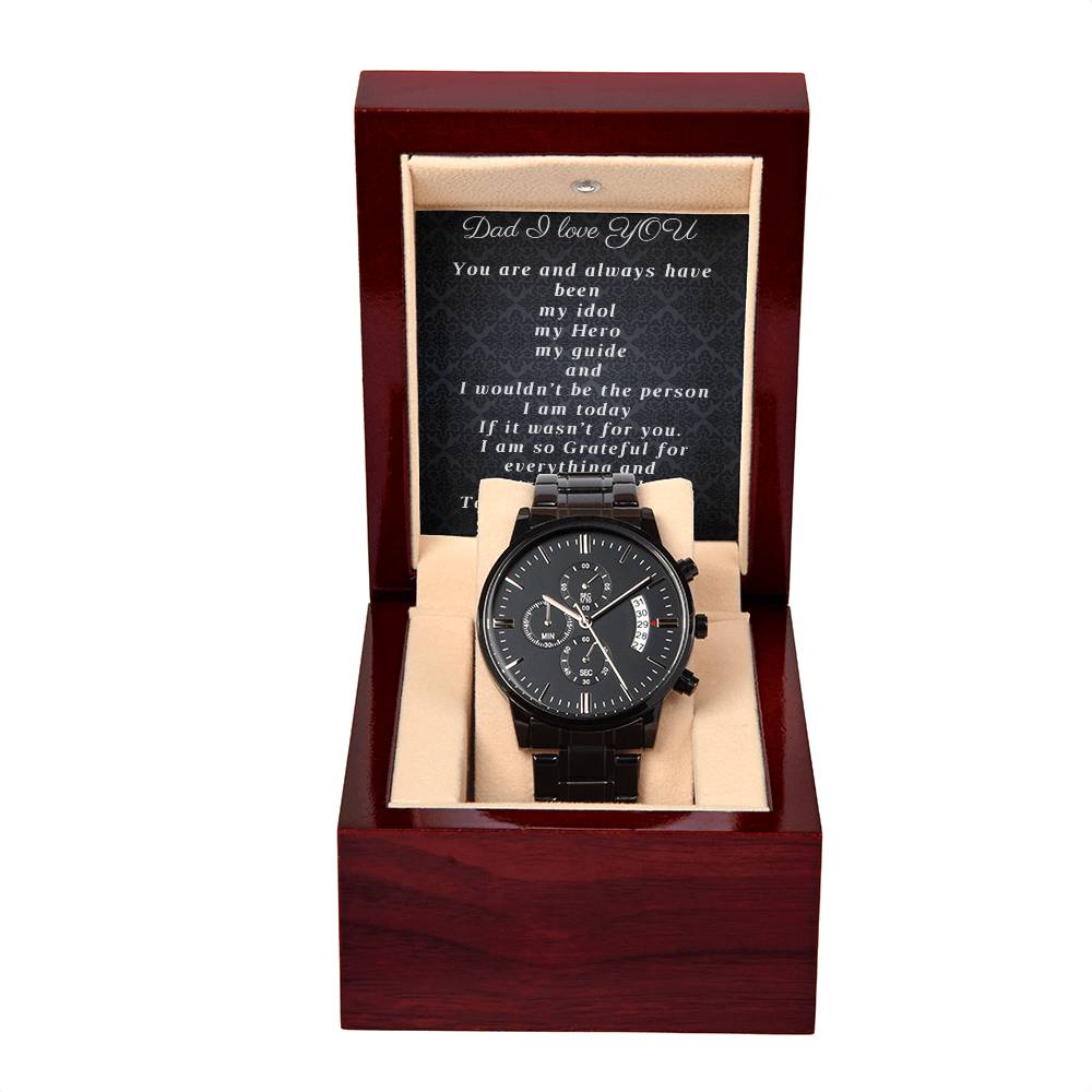 Men Black Chronograph Watch with Personalized Message Card to Dad Father Precious Gifts in Any Occasion
