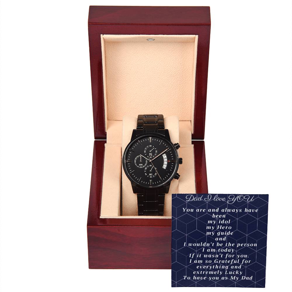 Dad Father Papa Precious Gift  Black Chronograph Watch with Message Card Long Lasting Keepsake