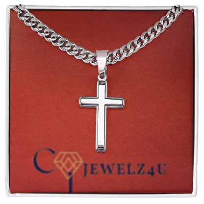 Artisan Cross with Cuban Chain NO ENGRAVING For Men Necklace