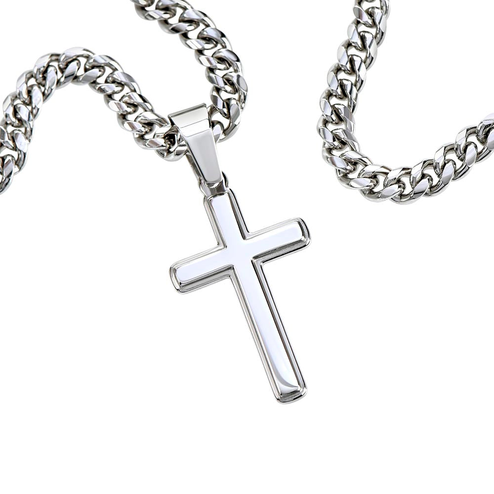 Artisan Cross Necklace on Cuban Chain w/ MC For Men For Husband For Lovedones