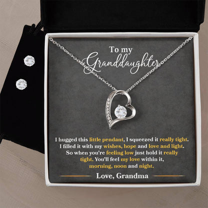 For Grandaughter Forever Love Necklace + Clear CZ Earrings