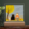 Alt- “ Cat Acrylic Square Plaque with Led Lights Wooden Base  Precious Perfect Gift for Cat Lover People you Love friends and family  in Any Occasion”