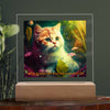 Alt- “Acrylic Square Plaque with Led Lights Wooden Base  Precious Perfect Gift for Cat Lover People you Love friends and family given in Any Occasion”